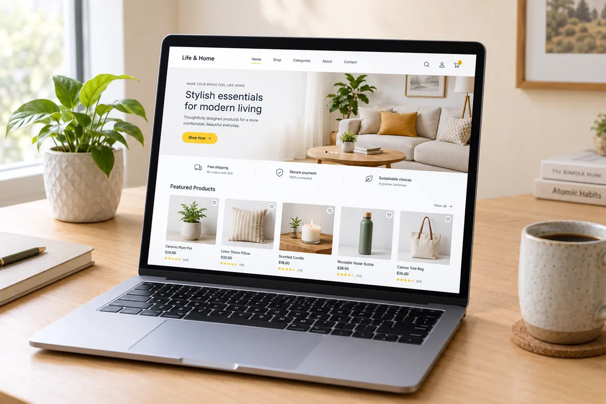 Laptop showing a modern e-commerce website
