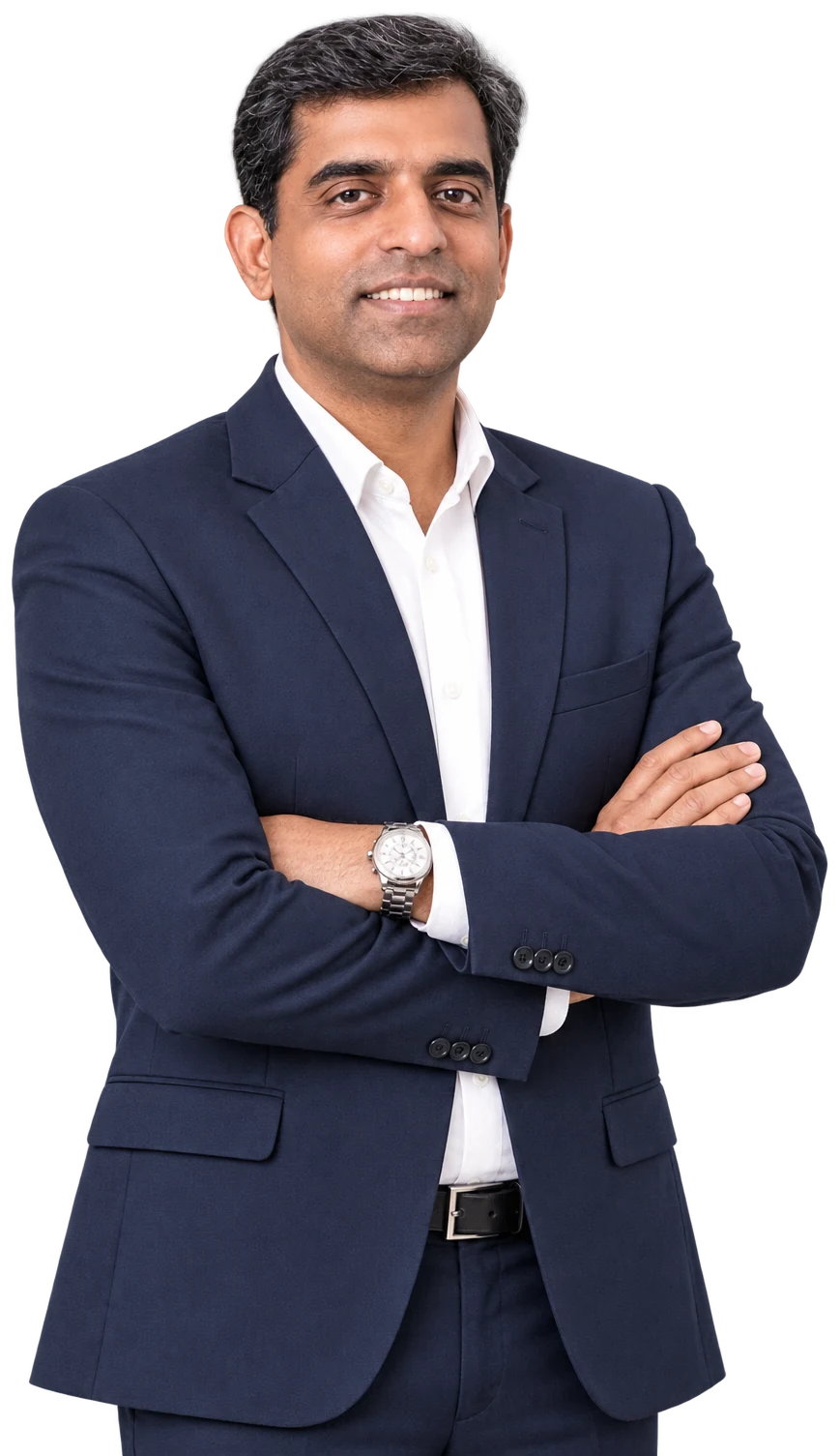 Snapkey CEO and Lead Trainer standing with arms crossed in a navy blazer